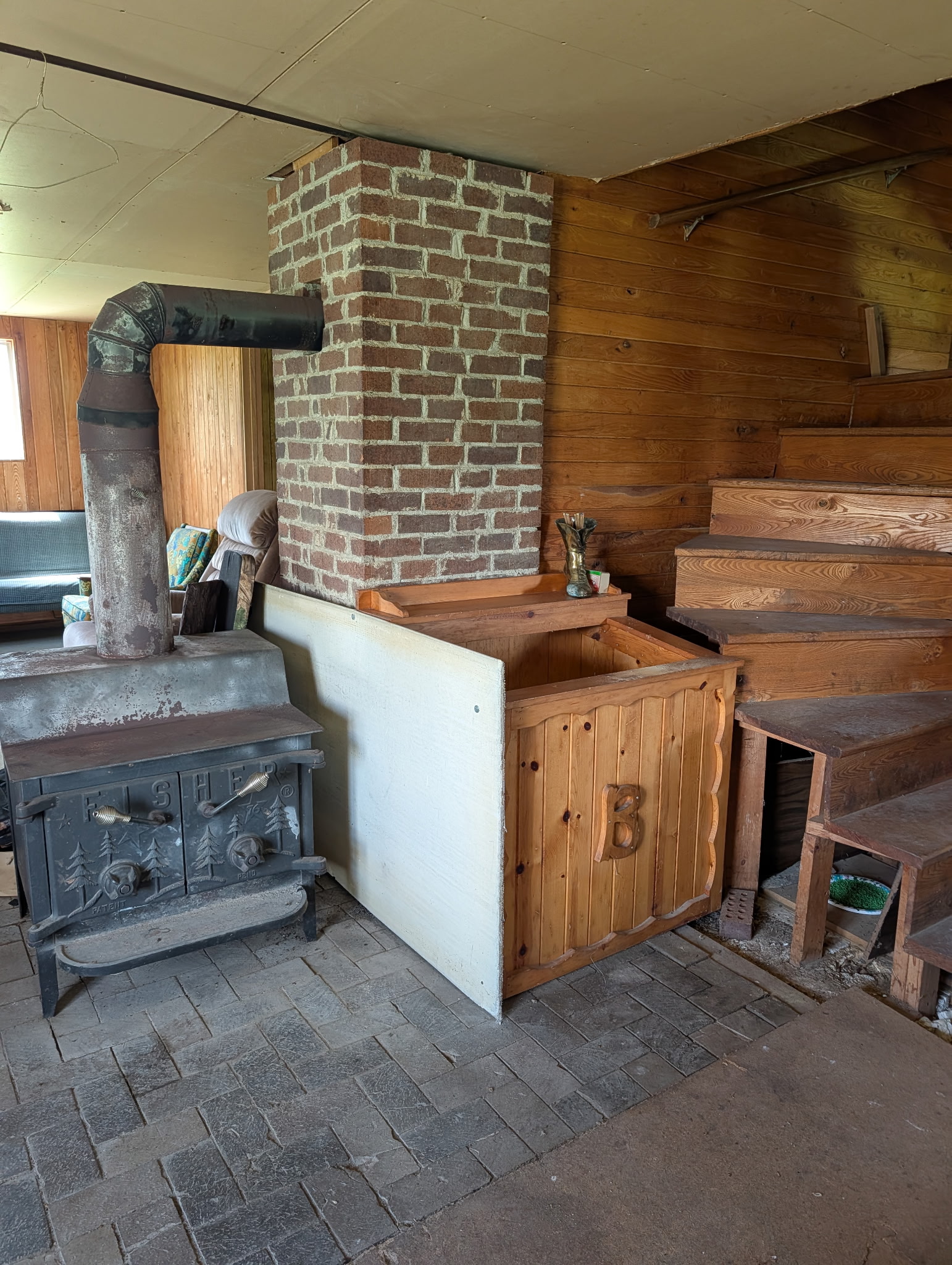 Wood stove and stairs